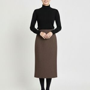 Vintage Glen Check Micro Houndtooth wool Midi Pencil Skirt Small